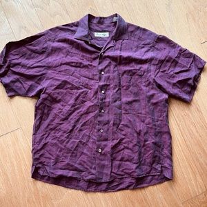 Andrew Fezza Purple Linen Blend Oversized Short Sleeve Button Down Shirt